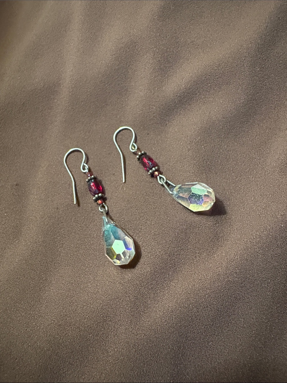 Aurora Crystal Teardrop Dangle Earrings with Garnet Bead Accent
